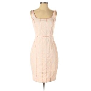 Cache Pink & White Lace Sheath Party Dress Sleeveless Scoop Neck Satin Trim- 8